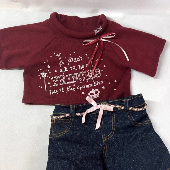 Build A Bear Bunny BABW Clothes Plush Poseable Ears Jeans & Princess T-Shirt 16" - Picture 9 of 10